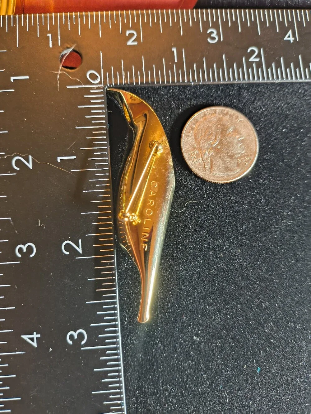 Vintage CAROLINE Gold Tone Sculptural Leaf Brooch MCM Modernist Signed Pin